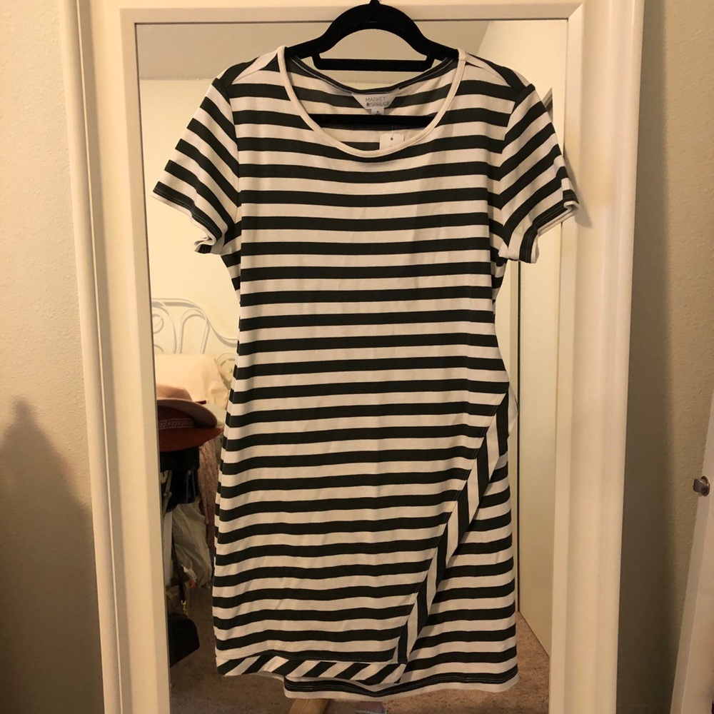 Green and white striped dress